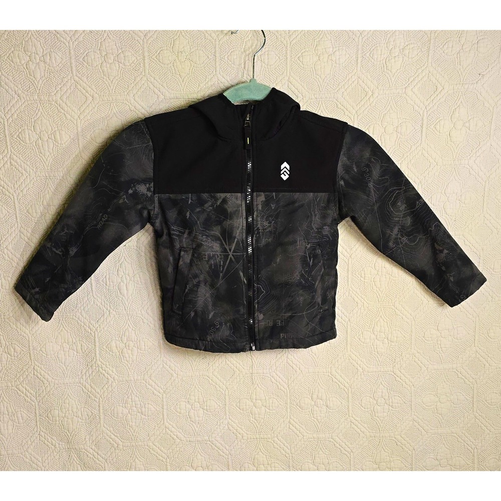 Free Country Kids Size 4 Hooded Jacket Black Gray Topographic Print